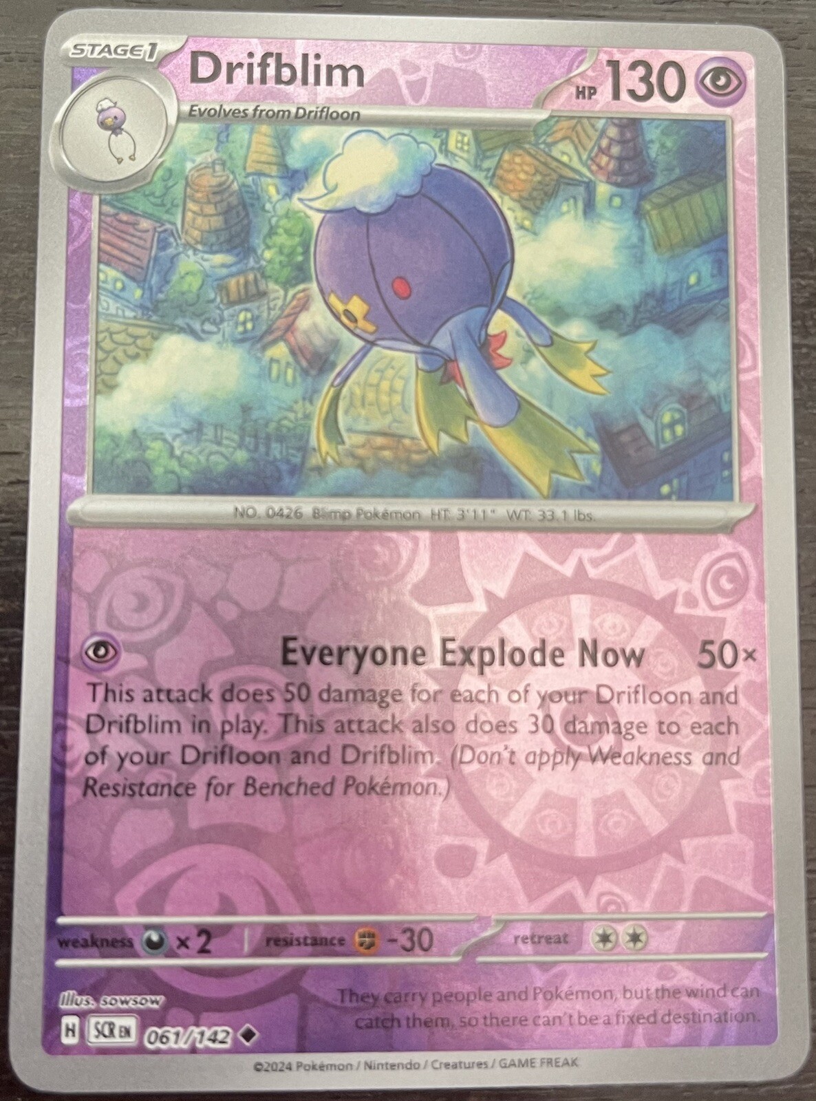 Pokemon DRIFBLIM 061/142 - Stellar Crown - Rev Holo - - MINT