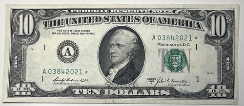 1969 A *10 STAR Ten Dollar Bill Federal Reserve Note Boston MA Old Currency UNC