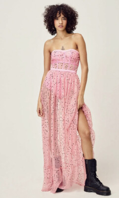 For Love & Lemons Manic Monday Embellished Corset Strapless Mesh Maxi Dress  XS | eBay