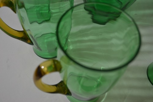 STEUBEN POMONA GREEN VASELINE GLASS LEMONADE SET # 6232 PITCHER WITH SIX CUPS - Picture 7 of 12