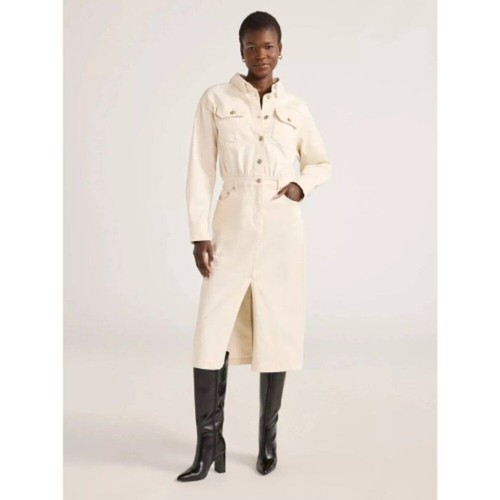 Scoop Women's Midi Light Wash Denim Shirt Cream Long Sleeve Dress, Size S (4-6) - Picture 2 of 3
