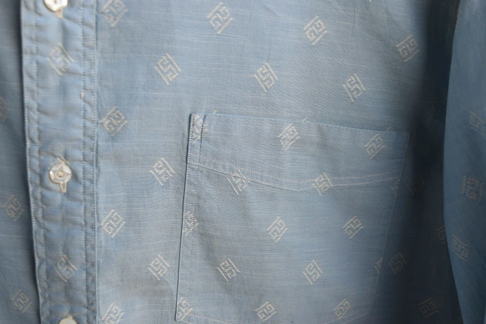 RRL Ralph Lauren Banded Vintage Blue 1950s Workshirt Button Shirt Mens 2XL XXL - Image 4 of 4