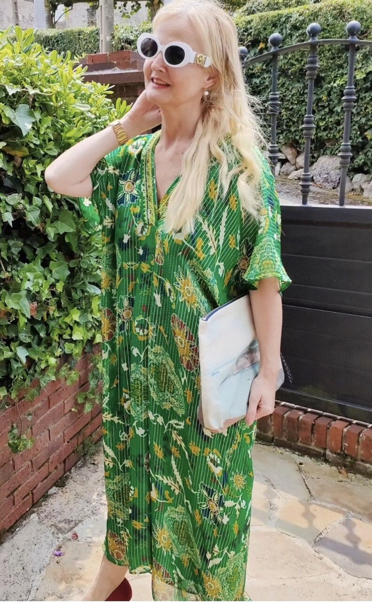 サラフィネ ZARA SIZE XS, L women MIDI SHINY BEAUTIFUL GREEN KAFTAN
