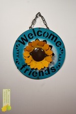 Welcome Friends Sunflower Hanging Handmade Metal Art Sign 12"