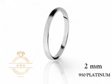 950 Platinum Low Dome 2mm Wedding Band Ring - Comfort Fit Matte Brushed Finish