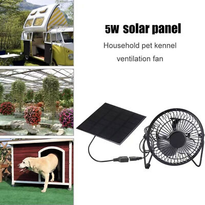 Solar Panel Powered Fan Mini Ventilator 5W Exhaust Fan for Greenhouse Outdoor US
