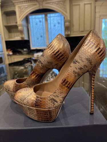 Sergio Rossi Plateau High Heels Schuhe Schlangenleder sexy Bronze und schwarz Größe 39 - Bild 2 von 5
