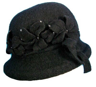 Beaded Black Wool Cloche Hat Womens Hat Cloche Elizabeth Black Wool - Vintage Flapper  main image 4