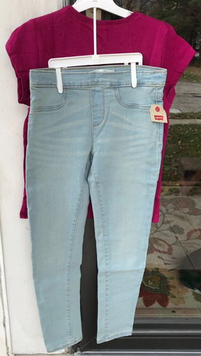 2pc Girls Childrens Place M 7/8 Raspberry Cat T-Shirt Levi's Pull On Jeggings D - Picture 6 of 7
