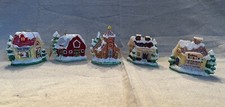 VTG Russ Gingerbread House Ornaments: Church Bakery Snow Lodge Barn Toy Shop Set