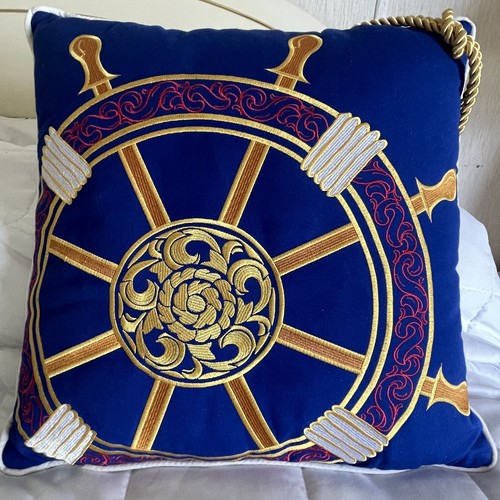 Lot of 2 Nautical Throw Pillows Blue Ship Wheel & Red Anchor 19" Large Square - Picture 10 of 14