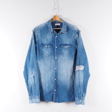 Allsaints Men's Blue Distress Long Sleeve Shirt M Medium