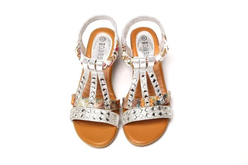 Lady Bohemian Rhinestone Wedge Heel Slip-On Sandals Slingbacks Casual Fashion - Picture 19 of 26