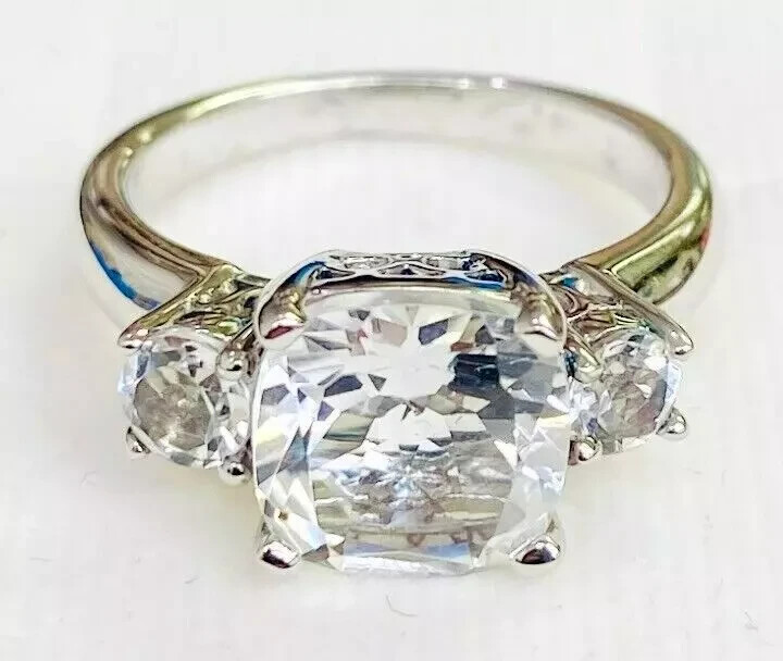 HSN Colleen Lopez Sterling Silver Cushion-Cut & Round White Topaz Ring Size 7