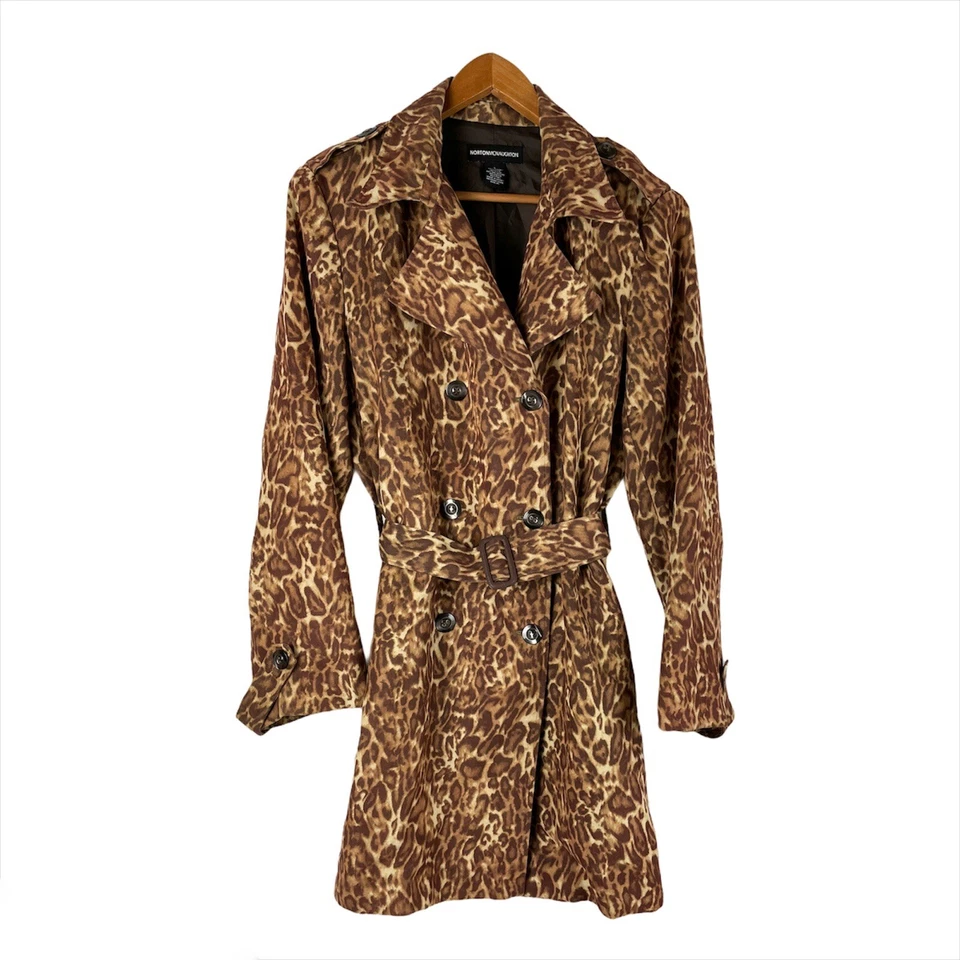 Chaqueta gabardina grande vintage Norton McNaughton imitación gamuza marrón estampado animal Foto 2 de 4
