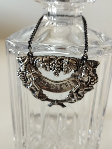 Antique crystal Scotch decanter Sterling Sliver label from prominent estate - Picture 2 of 7