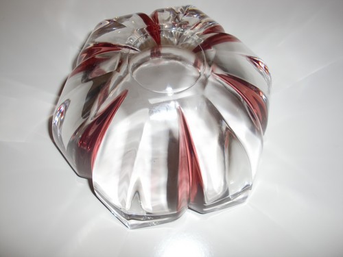 RARO~ORREFORDS~SUECIA~ CRISTAL PESADO TRANSPARENTE Y ROSA ARTE VIDRIO TULIPÁN CARAMELO PLATO/TAZÓN - Imagen 6 de 7