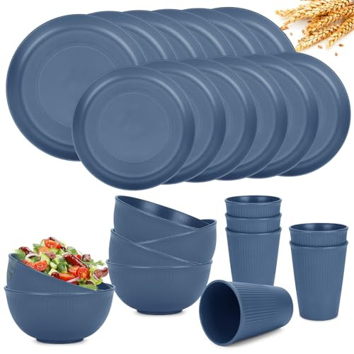 24-Piece Premium Wheat Straw Dinnerware Sets for 6, Unbreakable Cups Plates - Picture 2 of 7
