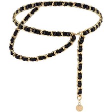 Chain Belts Leather Waist Belt for Layered Metal Chain Belt Gold XS/S