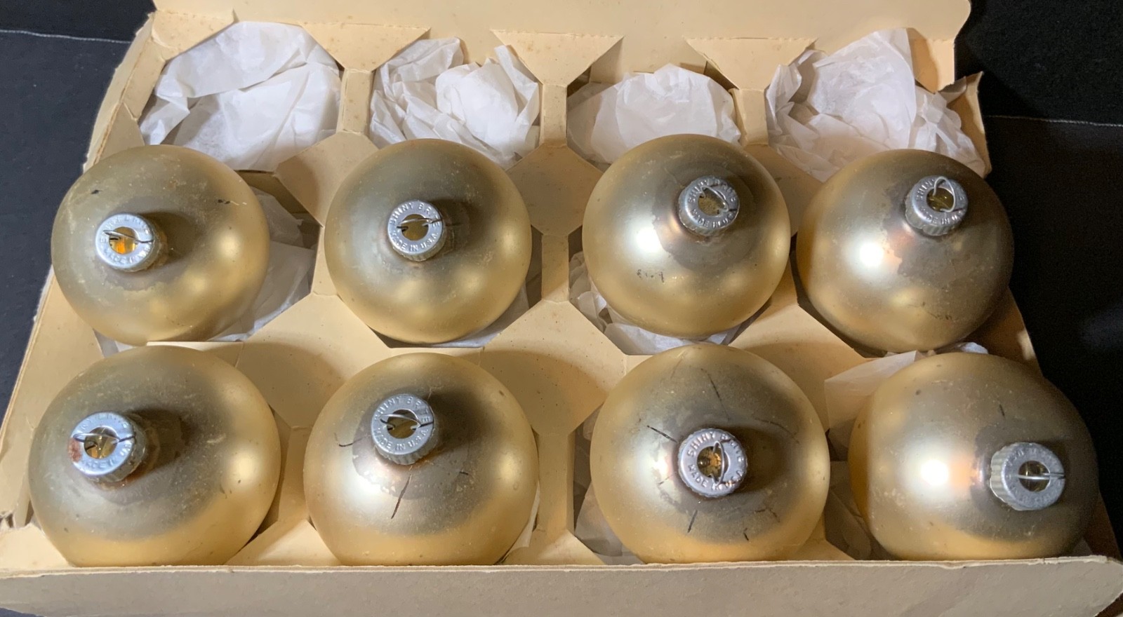 Vintage Shiny Brite Glass Ball Christmas Ornaments Lot (8) Solid Champagne 2.25”