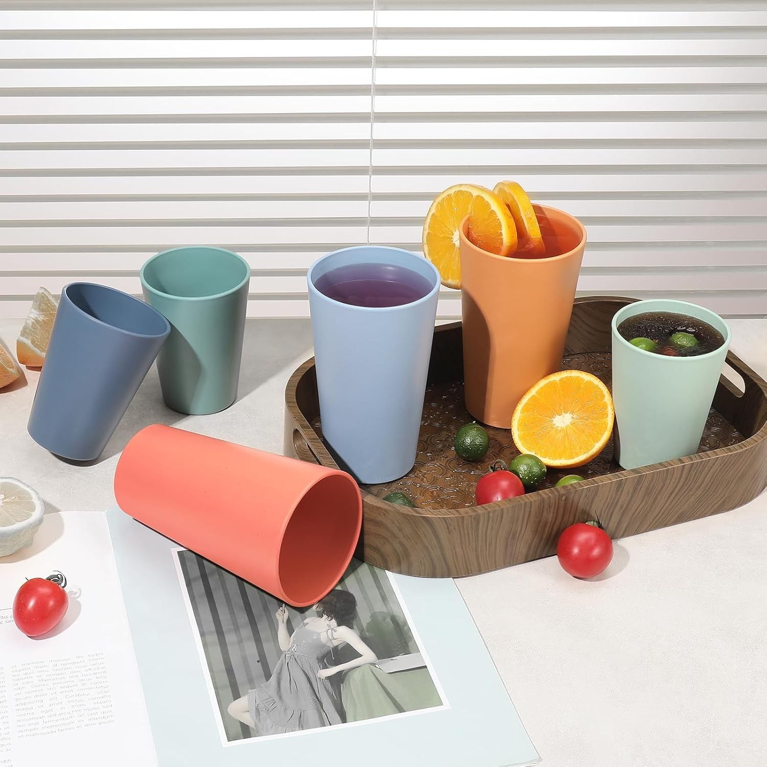 Set of 12 Wheat Straw Cups, 6 Pcs 20 oz & 6 Pcs 12 oz Unbreakable Drinking Cups,