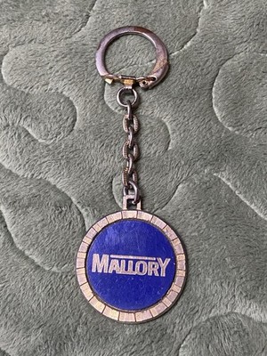 Vintage 1970s Mallory Capacitor Company Gold Tone Keychain With Blue Center, 4 