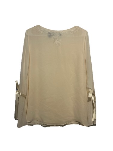 Vintage Dana Buchman Beaded Silk Beige Blouse Size 10 Petite - Picture 5 of 6