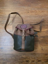 Vintage Dooney & Bourke Green Brown All Weather Leather Mini Backpack Bag 11"x9"