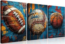 3Pcs Graffiti Sport Canvas Wall Art Trendy Cool Pop Wall Decor Colorful Ameri...