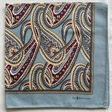 MENS Bandana Vintage Blue Gray Cotton Paisley Floral Handkerchief Kerchief 20"