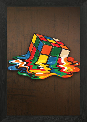 A Rubik's Cube halb geschmolzen tropft gerahmtes Wandbild Poster Leinwanddruck Bild