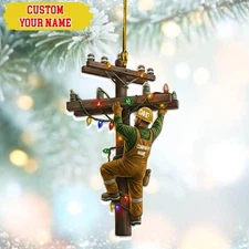Personalized Lineman Christmas Acrylic Ornament: Custom Electrician Gift