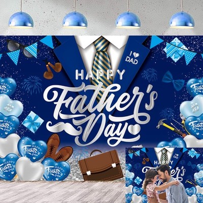 Happy Father's Day Banner Backdrop I Love Dad Fathers Day Decorations 7x5FT Blue