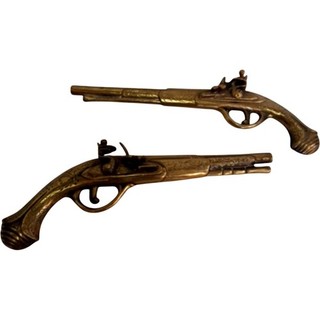 Vintage Pair Brass Flat Replica Flintlock Pistols Wall Hangings.