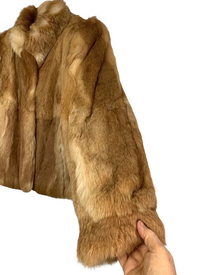 Vintage 80s Genuine Rabbit Fur Coat Size M Patchwork  RH10471 GUC Wide Sleeve - Image 3 of 4