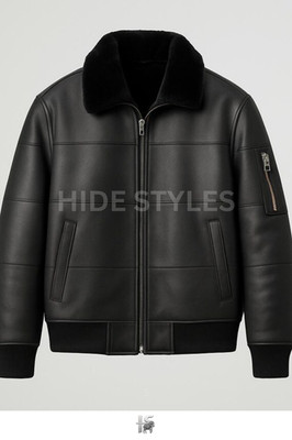 Men s Sheepskin Leather Bomber Jacket with 100% Real Fur Winter Coat