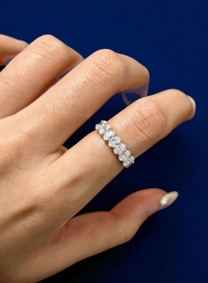 1.40CTW Half Eternity Diamond Wedding Band 14K Gold Lab Grown Oval Diamond Ring