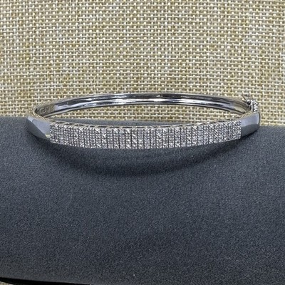 Sterling Silber 925 Pave Klar Strass Scharnier Armreif Armband 14 Gramm Größe 7