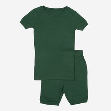 Leveret Kids Two Piece Cotton Short Pajamas Solid Uniform Green 5 Year