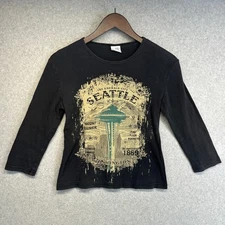 Creative Apparels Concepts T-Shirt Top Women Size Large Black Seattle Graphic 