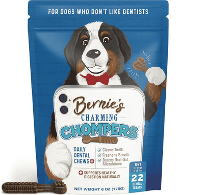 Bernie's Charming Chompers - Daily Dental Chews for Dogs 5-15 Lbs. - 22 Count -
