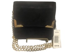 Vintage 30 Years Old Classy Chain Shoulder Bag Purse Suede in Black NEW