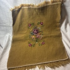 Vintage Hand Needlepoint Panel 14 X 17 Gold Background W/ Flowers