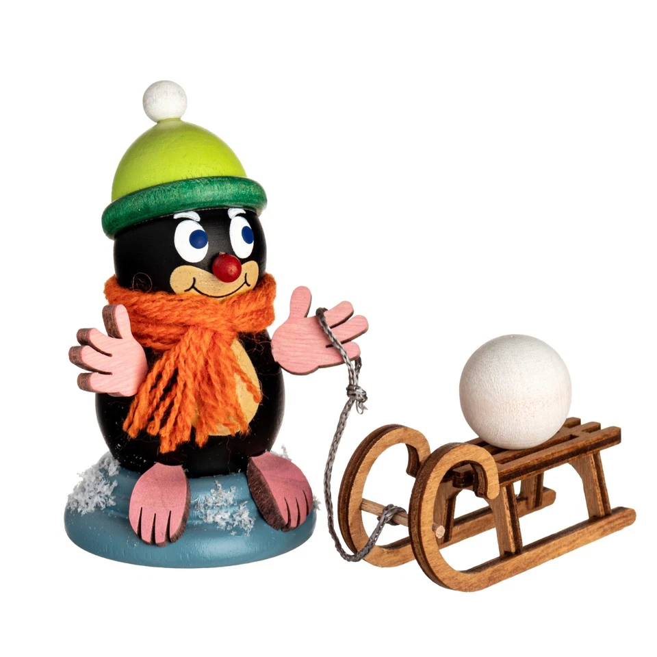 Erzgebirge Kuhnert Holzfigur Maulwurf Lisa mit Schlitten Handarbeit Winter Deko - Bild 1 von 1