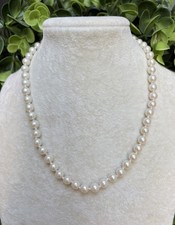 Vintage 15.5  Hand-Knotted Faux Pearl Necklace Gold Barrel Clasp