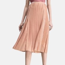 Maeve Anthropologie Ambra Pleated Midi Skirt Pink Rose Gold Metallic Size Medium