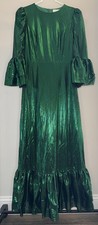 Pomander Place Crinkle Lurex Lillith Maxi Dress Emerald Green - Size XS
