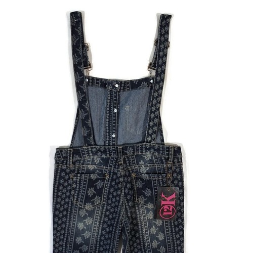 12K Overalls Teen Girls Size 16 Blue Denim Hippie Pattern 6 Pocket Cotton Blend - Imagen 10 de 16
