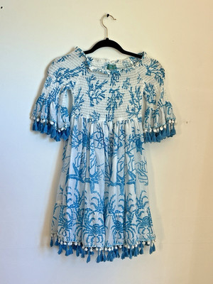 New With Tags Antica Sartoria Positano Amalfi Blue Coastal Resort Fringe Dress