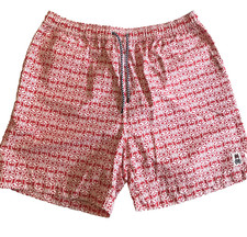 Psycho Bunny Swim Trunks 5" Inseam Red All Over Logo Mens Sz L Mesh Lined EUC